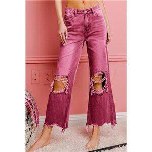 BiBi Distressed‎ Vintage Washed Wide Leg Pants